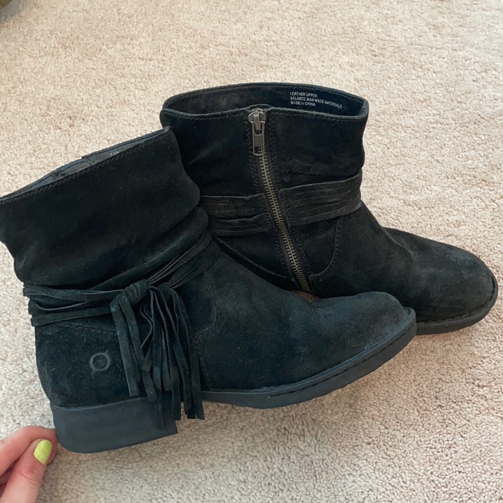 Born Shoes Black Boots with Fringe Detail
